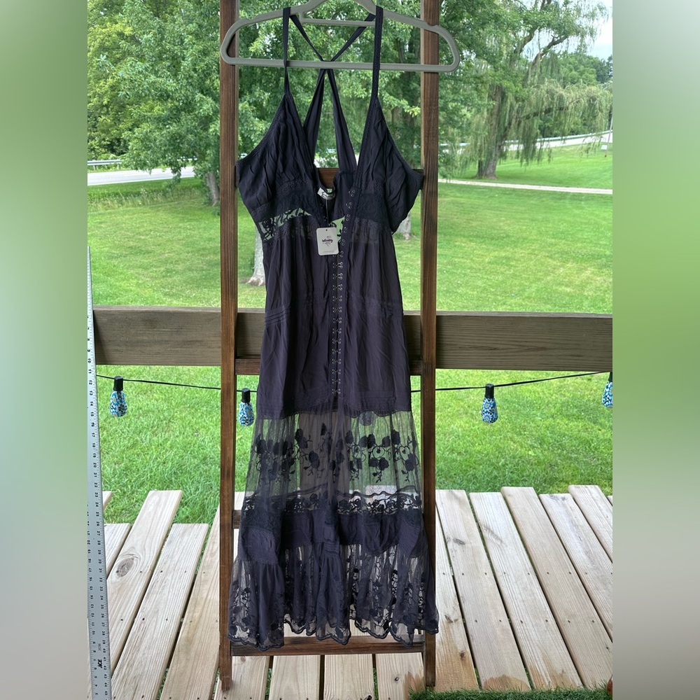 Free People On My Way Maxi Lace Embroidered Slip Dress Top Duster Size S